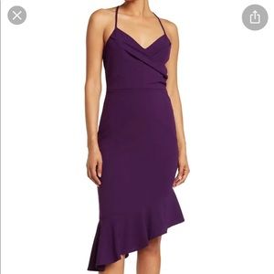 Bebe Cross Over Flounced Hem Midi Dress Size L Women NWT